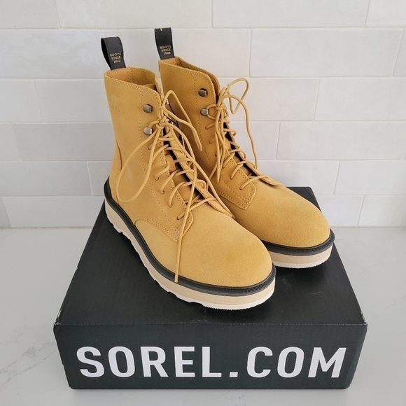 NWT Sorel Hi Line Lace-Up Waterproof Leather Platform Boots Geo Yellow/Jet 8.5 - Picture 6 of 8